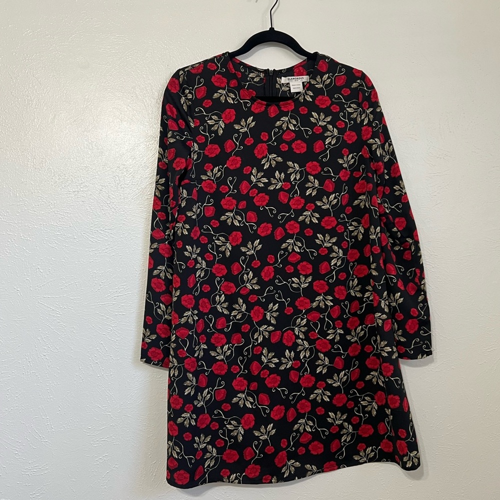 ASOS Glamorous Long Sleeve Swing Dress in Vintage Rose Print